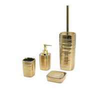 GEDY | Set de Salle de Bain 4 pièces Kelly Color Or, dosassavon 240 ML, Brosse à Dents avec Bouffe, Porte-Brosse à Dents, Accessoires de Salle de Bains en céramique