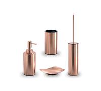 GEDY | Set Elettra 4 pièces, 1 Porte-Savon ; 1 Brosse WC ; 1 Distributeur de Savon et 1 Porte-Brosse à Dents, série fabriquée en Acier Inoxydable, Couleur Or Rose