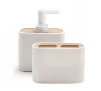 GEDY | Set Melbourne 2 pièces, 1 Distributeur de Savon et 1 Porte-Brosse à Dents, série fabriquée en résine et Bambou avec Finitions Blanches