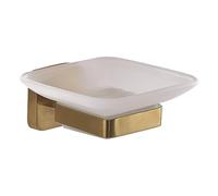 Gedy Tonga Porte-Savon Mural de Salle de Bain 10,3 x 11,6 x 5 cm en Acier Inoxydable et Verre chromé satiné Or Mat PVD, vis et adhésif adhésif Inclus