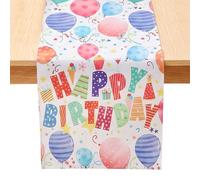 GEEHUA Chemin de table coloré « Happy Birthday », ballons colorés, confettis, étoiles, chemin de table d'anniversaire, décoration pour intérieur ou extérieur, maison, fête, 33 x 183 cm