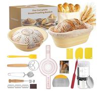 GEEKHOM Kit de démarrage à la pâte levée avec 2 paniers à levure en silicone (pliable, passe au lave-vaisselle, indéformable), 16 pièces de pain au levain, kit de démarrage avec panier à levure, rond