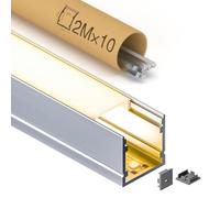 GEEKLUX 10 x Profilé LED Aluminium pour Ruban LED 2 m (10 m) (Profilé aluminium LED-U-20 x 20 mm, 10 x 2m(Total 20m))