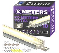 GEEKLUX 10 x Profilés en Aluminium pour Bandes LED 2 m (Total 20 m), Canaux LED en Forme de U max Ruban Led 12 mm, avec Couvercle Blanc Crème Diffuseur LED, Metal Mounting Clips - 2000 x 17,4 x 7 mm