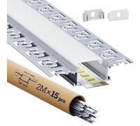 GEEKLUX 16 x Profilé Aluminium pour Ruban LED 2 m (Total 32 m), Profilé LED Encastrable pour Plaque de Plâtre, Largeur jusqu’à 20 mm ou Deux Rubans LED, Diffuseur PC Semi-transparent - 64,2 x 13,8 mm