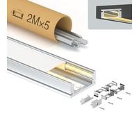 GEEKLUX 5 x Profilé LED Aluminium pour Ruban led 2 m (10 m), Profilé U Compatible Led jusqu'à 12 mm, Dimensions: 17,4 x 7 mm, Rail led avec Diffuseur PC Opale, Installation au Plafond et Encastrée
