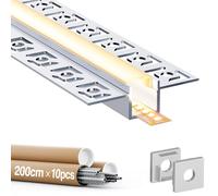 GEEKLUX Profile Alu pour Ruban Led 2 M - Profilé Aluminium LED - Canal Aluminium pour Ruban LED, Profilé Alu avec Couvercle Blanc Laiteux, Embouts et Clips de Montage (SA03, 10 * 2M(Totale 20M))