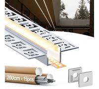 GEEKLUX Profile Alu pour Ruban Led 2 M - Profilé Aluminium LED - Canal Aluminium pour Ruban LED, Profilé Alu avec Couvercle Blanc Laiteux, Embouts et Clips de Montage (SA03, 15 * 2M(Totale 30M))