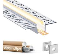 GEEKLUX Profile Alu pour Ruban Led 2 M - Profilé Aluminium LED - Canal Aluminium pour Ruban LED, Profilé Alu avec Couvercle Blanc Laiteux, Embouts et Clips de Montage (SA03, 25 * 2M(Totale 50M))