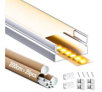 GEEKLUX Profilé Alu pour Ruban Led 2m 25 Pièces, Profilé Led Encastrable en Forme de U, Rail led avec Diffuseur, Embouts, Clips de Montage, Bandes Led Jusqu'à 17 mm (25 * 2M(Total 50M))