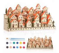 Geelin Calendrier de l'Avent en bois pour village de Noël à peindre soi-même - Kit de décoration de vacances avec pistolet à colle chaude pour Noël, maison, intérieur, table, cheminée, cadeau de Noël