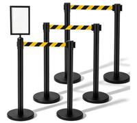 Geelin Lot de 6 poteaux de contrôle de foule robustes en acier inoxydable avec poteau de barrière de sécurité avec ceinture rétractable et support de panneau (3 m, noir et jaune)