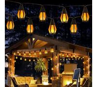 Geemoo Guirlande Lumineuse Solaire Exterieure 6.3M avec Flamme Vacillante, Étanche Lumières Flamme pour Jardin, Balcon, Patio, Arbre, Halloween Decoration