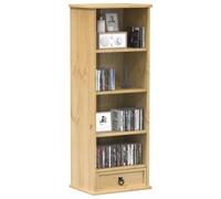 GeenYuu Armoire à CD Corona en Bois de pin Massif Finition Cire Miel 40x30x110 cm Meuble Rangement avec tiroir et étagères, Colonne modulable pour Salon Bureau Chambre Coin Lecture