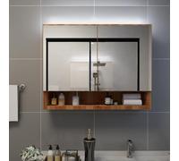 GeenYuu Armoire à Miroir de Salle de Bain LED chêne 80x15x60 cm MDF avec étagères et Porte, Meuble Rangement Suspendu Mural pour Vasque Toilette, éclairage Doux, Interface USB intégrée