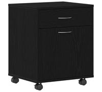 GeenYuu Armoire à roulettes noire aspect chêne 45 x 38 x 54 cm avec espace de rangement et tiroir pour bureau, couloir, cave, buanderie, étagère et armoire de rangement