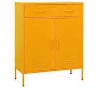GeenYuu Armoire de Rangement Jaune Moutarde en Acier 80x35x101,5 cm avec 2 Portes, 2 tiroirs à roulement à Billes, étagère réglable pour Bureau, Salon, Garage, Chambre, Atelier