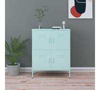 GeenYuu Armoire de Rangement Vert Menthe en Acier 80x35x101,5 cm avec 4 Portes, 2 étagères réglables, Compartiments modulables pour Bureau, Garage, entrée, Chambre, Salon