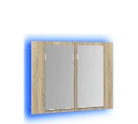 GeenYuu Armoire de salle de bain à LED, à miroir, chêne Sonoma, 60 x 12 x 45 cm, en acrylique, avec éclairage RVB, espace de rangement, port USB, meuble de salle de bain moderne, meuble de salle de