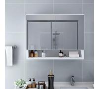 GeenYuu Armoire de salle de bain à LED avec miroir - Blanc - 80 x 15 x 60 cm - En MDF - Avec port USB - 2 portes, 3 étagères - Meuble de salle de bain moderne pour lavabo et rangement de salle de bain