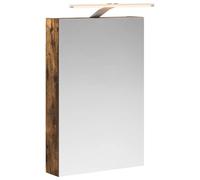 GeenYuu Armoire de salle de bain à miroir en bois de chêne fumé, 40 x 10,5 x 60,5 cm, avec bandes LED et port USB, montage mural pour meubles de salle de bain, espace de rangement et lavabo
