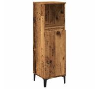 GeenYuu Armoire de salle de bain aspect bois vieilli avec pieds en métal 30 x 30 x 100 cm, meuble sous lavabo flexible avec espace de rangement, porte et étagère pour salle de bain et WC d'invités