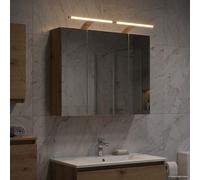 GeenYuu Armoire de salle de bain avec miroir artisanal en chêne 60 x 14,5 x 50 cm avec miroir des deux côtés, bande LED, montage mural, espace de rangement