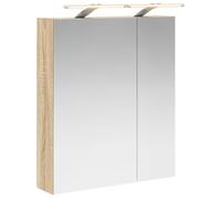 GeenYuu Armoire de salle de bain avec miroir en chêne Sonoma avec porte, 60 x 14,5 x 70 cm, bandes LED, miroir bidirectionnel, montage mural, avec 2 étagères pour meubles de salle de bain, espace de