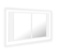 GeenYuu Armoire de salle de bain avec miroir LED - Blanc - 80 x 12 x 45 cm - Acrylique avec lumière RVB - Espace de rangement - Port USB - Meuble de salle de bain - Meuble sous lavabo - Étagère pour