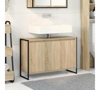 GeenYuu Armoire de salle de bain avec porte Sonoma - 90 x 30 x 60 cm - En bois - 3 portes - Meuble de salle de bain avec pieds en acier - Meuble de salle de bain pour lavabo et lavabo