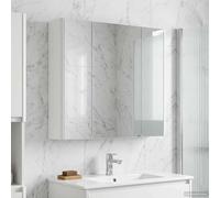GeenYuu Armoire de salle de bain en bois avec miroir - 63,5 x 15,5 x 60,5 cm - Avec éclairage LED, étagères réglables et montage mural - Pour meubles de salle de bain et lavabo - Blanc