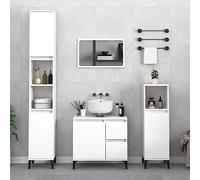 GeenYuu Armoire de salle de bain en bois blanc 30 x 30 x 190 cm avec pieds en métal, 2 étagères, 2 portes, design flexible pour salle de bain, WC d'invités, espace de rangement et ordre au lavabo