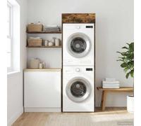 GeenYuu Armoire pour Machine à Laver en Bois d'ingénierie chêne fumé 67,5 x 68 x 200 cm avec Porte à charnières, Grande capacité de Rangement pour Salle de Bain, Meuble Colonne Pratique et Durable