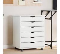 GeenYuu Armoire roulante avec tiroirs Moss Blanc en Bois de pin Massif, Meuble Rangement avec 6 tiroirs, Dimensions 53 x 39 x 65,5 cm, Organiseur Pratique pour Bureau, Salon, Cuisine, Garage