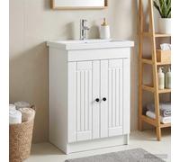 GeenYuu Armoire sous évier de Salle de Bain Blanc en Bois d'ingénierie 56 x 37,5 x 81 cm avec Porte, étagère et Rangement Pratique pour lavabo, robinetterie, Siphon et Espace buanderie