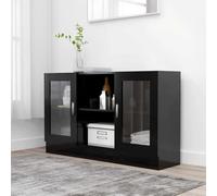GeenYuu Armoire vitrine Noir en Bois d'ingénierie 120x30,5x70 cm avec 2 Portes et Compartiments pour Rangement Salon Salle à Manger Bureau Design Moderne