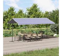GeenYuu Auvent autoportant Bleu et Blanc en Tissu Polyester 500x300 cm avec Cadre Acier Anthracite, Store rétractable pour terrasse, Balcon, Jardin, Protection UV et ombrage Confortable