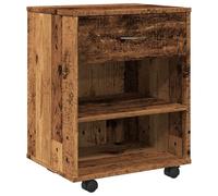 GeenYuu Bac à roulettes aspect bois vieilli, 46 x 36 x 59 cm, avec espace de rangement et tiroir, armoire de rangement mobile pour bureau, couloir, cave, buanderie