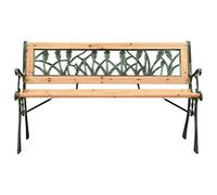 GeenYuu Banc de jardin 122 cm en fonte et bois de sapin massif avec dossier décoratif en PVC, motif tulipe, banc stable pour terrasse, balcon, meubles de jardin, siège, banc de repos