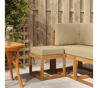 GeenYuu Banc de Jardin en Bois d'acacia Massif Naturel avec Coussin Beige, Module canapé modulable pour extérieur terrasse Balcon Patio, Assise Confortable avec Dossier et accoudoir