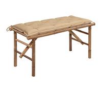 GeenYuu Banc de Jardin Pliable en Bambou 118 cm avec Coussin Beige, siège extérieur Robuste pour terrasse Balcon Patio Cour Jardin, Confortable et Portable pour détente et Repos
