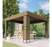 GeenYuu Belvédère avec Double Toit 3x3x2,7 m Taupe en Tissu Polyester 180 g/m² résistant à l'eau avec Structure Acier Enduit de Poudre pour Jardin terrasse extérieur Ombre et Protection