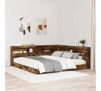 GeenYuu Bibliothèque cadre de lit en chêne fumé 180 x 200 cm avec sommier à lattes, lit simple en forme de L et lit d'appoint, meuble de chambre à coucher peu encombrant avec espace de rangement et