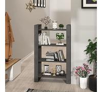 GeenYuu Bibliothèque étagère en Bois de pin Massif Gris 80x35x125 cm Meuble de Rangement modulable pour Salon Bureau Chambre entrée Couloir, séparateur de pièce