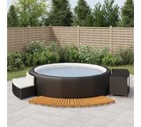 GeenYuu Bordure de spa noire en polyrotin et bois d'acacia massif avec banc, étagère et escalier pour jardin, extérieur, terrasse, spa, spa, avec coussin et espace de rangement, accessoires de jacuzzi
