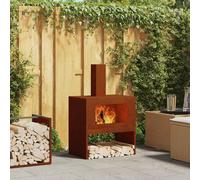 GeenYuu Brasero marron en acier résistant aux intempéries 60 x 40 x 96 cm avec cheminée et design ouvert pour jardin, terrasse, extérieur, chaleur et ambiance chaleureuse