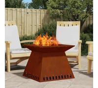 GeenYuu Brasero marron en acier résistant aux intempéries 60 x 60 x 50 cm carré pour jardin, terrasse, extérieur, source de chaleur moderne avec ventilation ouverte et design résistant à la chaleur