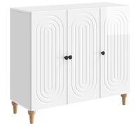 GeenYuu Buffet blanc brillant en bois 89 x 34,5 x 80 cm avec 3 portes battantes à 90°, espace de rangement, commode et étagère pour salon, cuisine, bureau, salle à manger, buffet peu encombrant