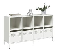 GeenYuu Buffet Blanc en Acier laminé à Froid 135x39x73,5 cm avec 4 tiroirs et 4 Compartiments, Meuble Rangement idéal pour Salon, Salle à Manger, Cuisine, Bureau, entrée, Couloir