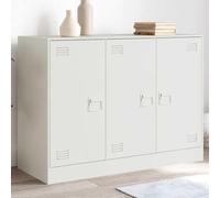 GeenYuu Buffet Blanc en Acier laminé à Froid 99x39x73 cm avec 3 Portes 6 Compartiments 3 poignées en métal Meuble de Rangement pour Salon Salle à Manger Cuisine